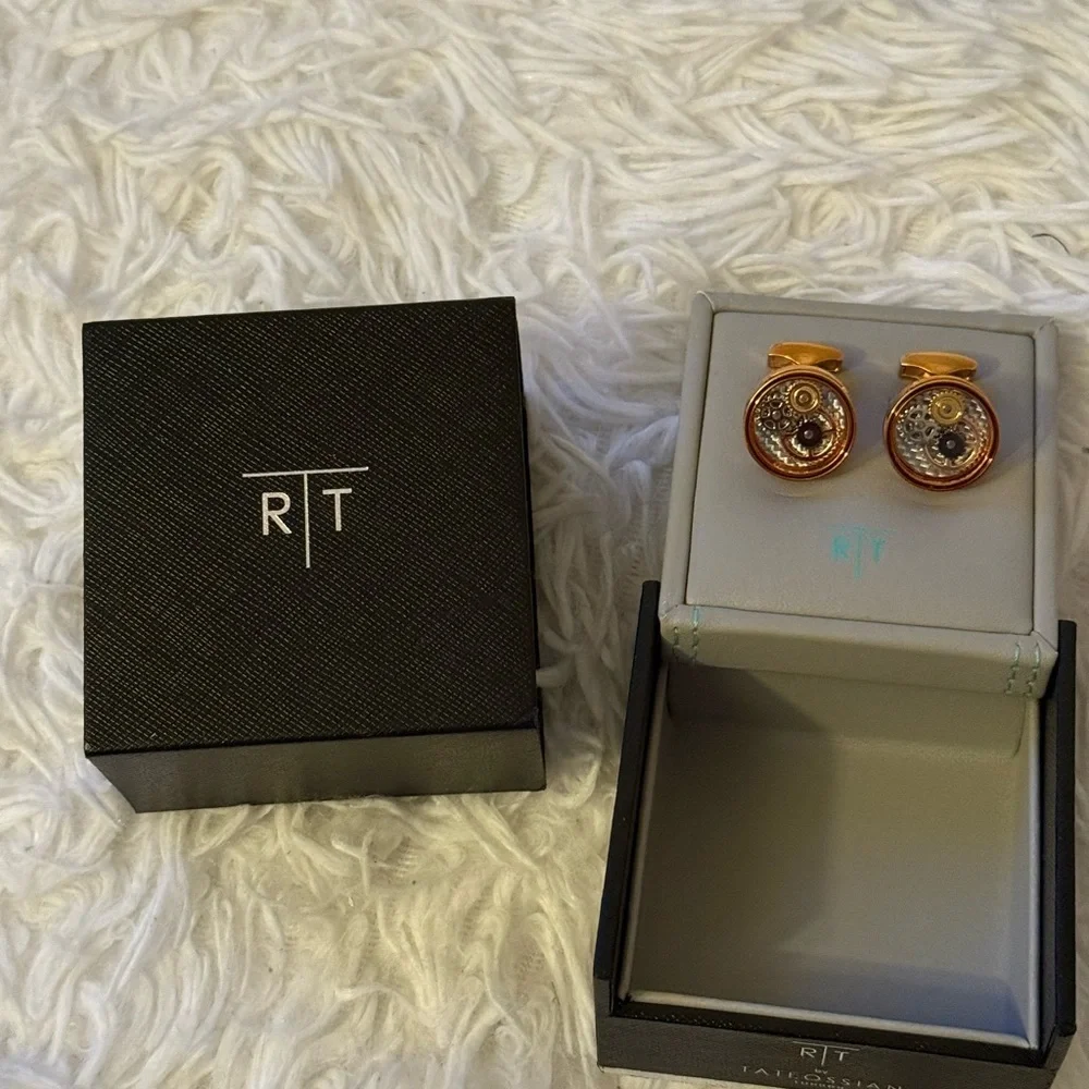 Tateossian London Round Gear Cufflinks Rose Gold Finish